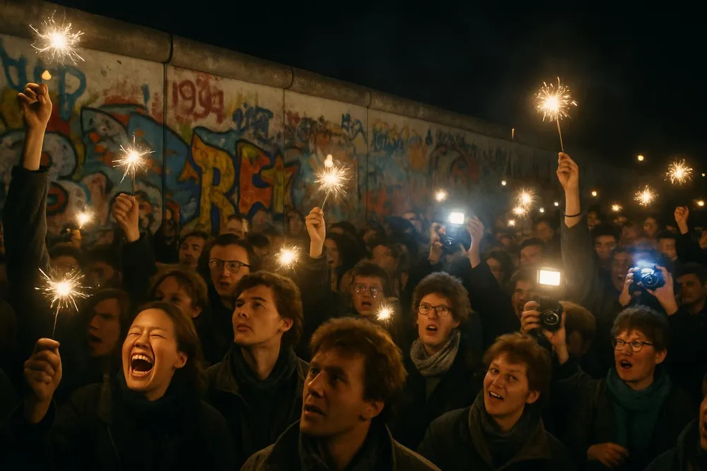 People walking through the Berlin Wall, November 1989